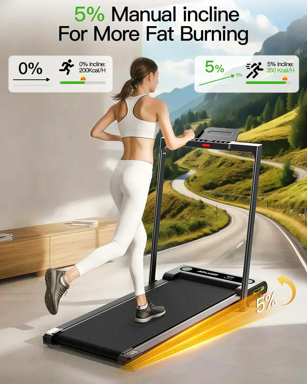 Akluer Inclined Home Treadmill 2.5 HP Small Under-Desk Treadmill Remote Control LED Display