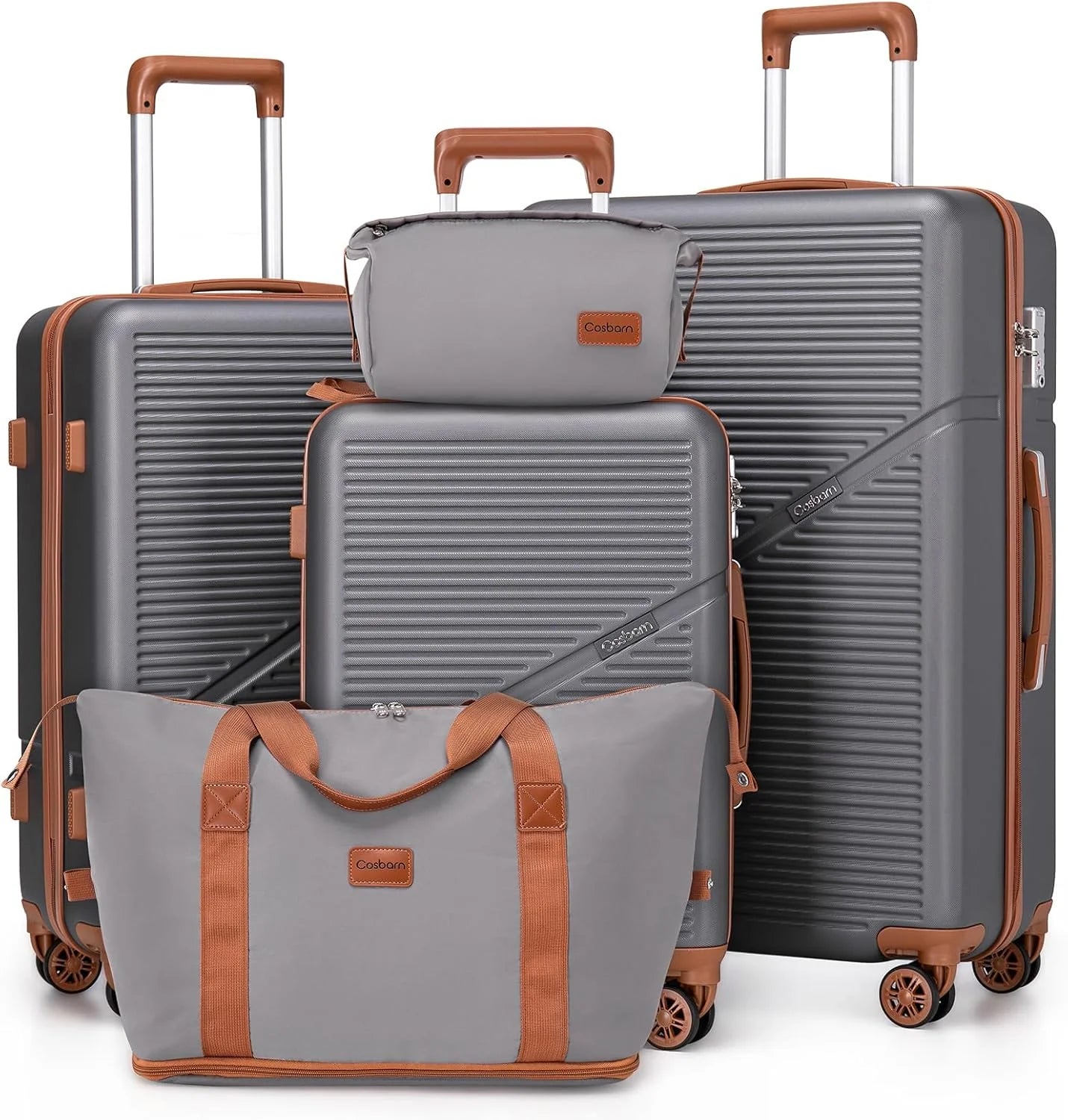 5-Piece Luggage Set with Spinner Wheels, Hard-Shell ABS Luggage Set with Tsa Lock, Lightweight Hard-Shell Waterproof Travel Case, Unisex, Gray