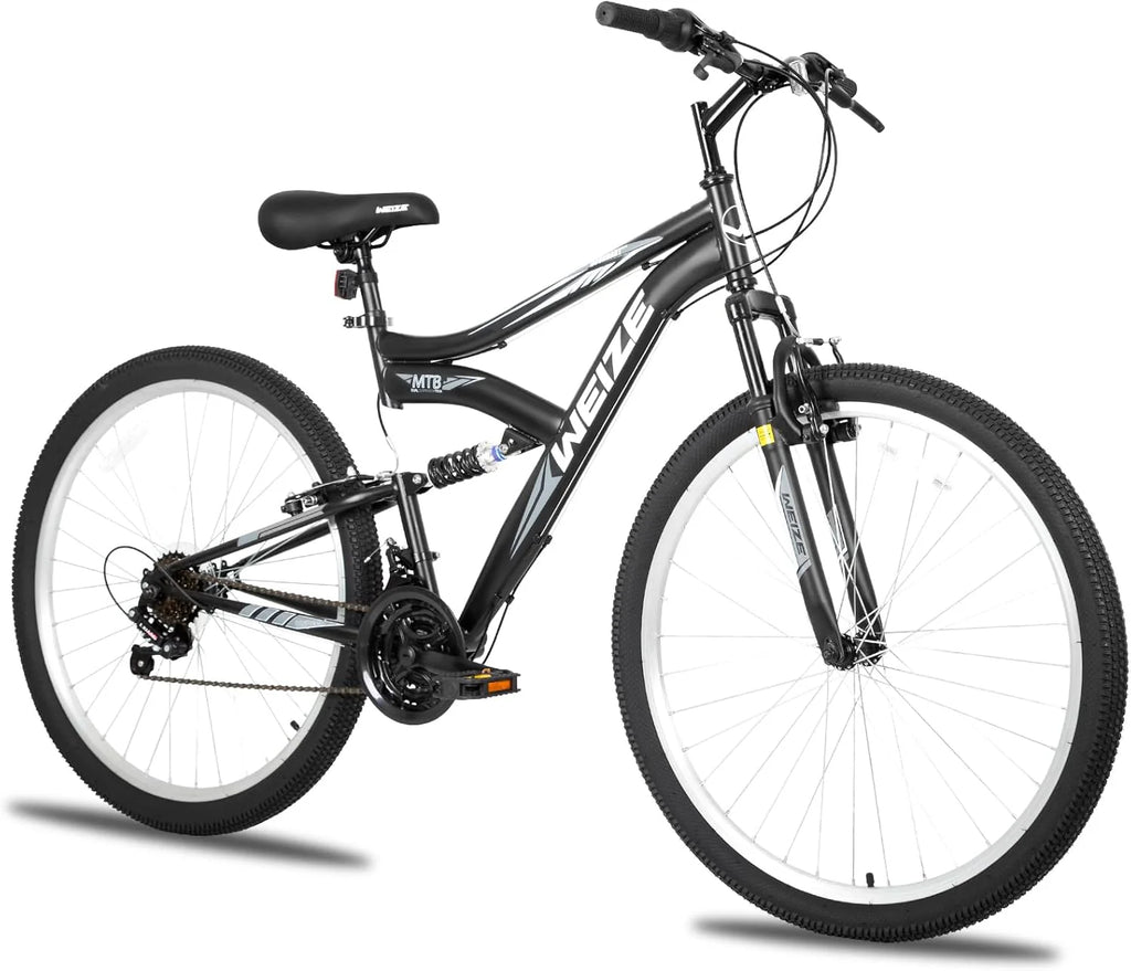 WEIZE Mountain Bike, 26 27.5 inch Outdoor Hybrid Bikes,18-Speed/High-Carbon Steel/Dual Full Suspension, Adjustable Ergonomic Seat for Men Women Adult, MTB Bicycle with Suspension Fork,Sleek Colors