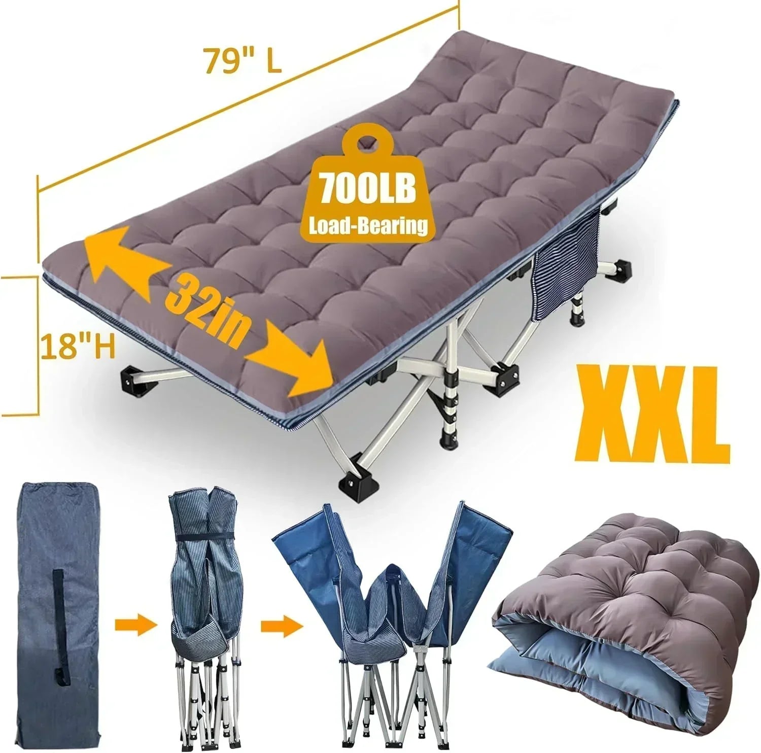 2-Pack Camping Cots with Mattress Comfortable Folding Bed Heavy Duty Baby Cot