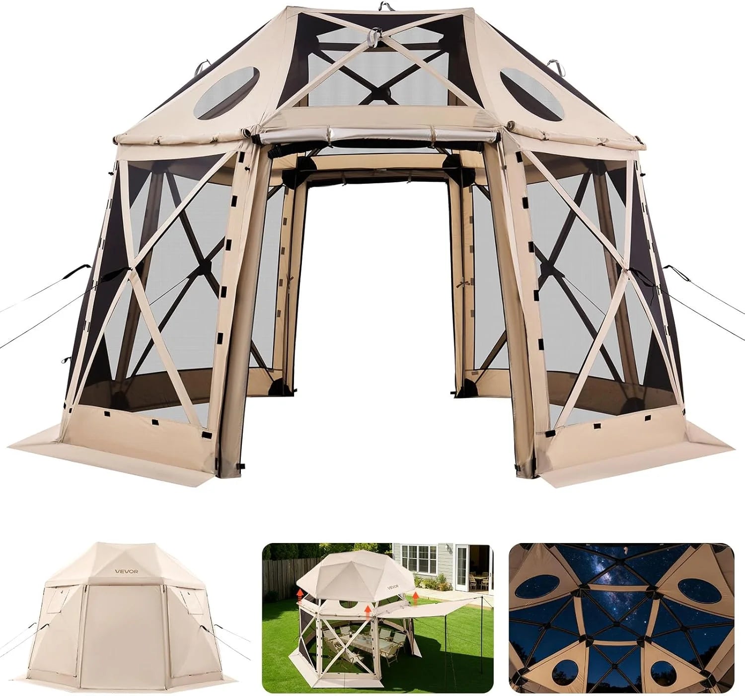 VEVOR 12x12ft Pop Up Gazebo Tent with Mosquito Netting, 6 Removable Wind Panels