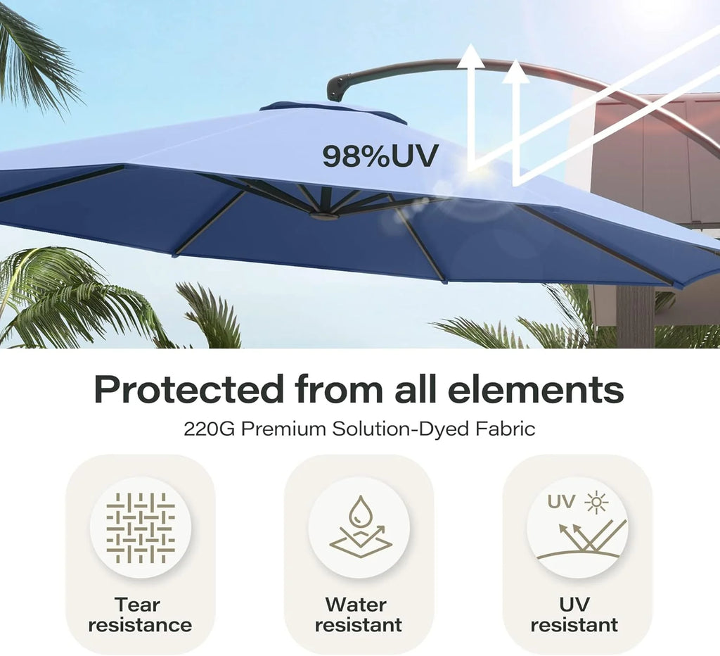 LAUSAINT HOME Outdoor Patio Umbrella with Base included, 11 FT Deluxe Curvy Cantilever Umbrella Heavy Duty Offset Hanging Umbrella with 360° Rotation for Market, Pool, Garden, Backyard, Deck (Beige)