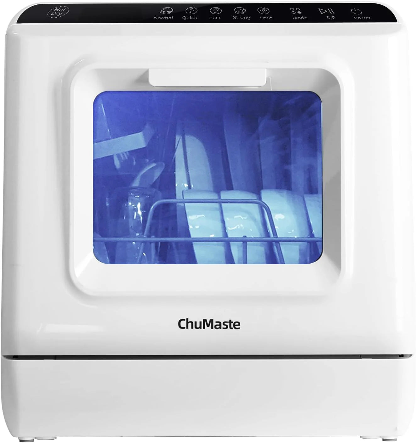Mini countertop dishwasher. Compact dishwasher with drying function. Double spray arms. Portable countertop dishwasher