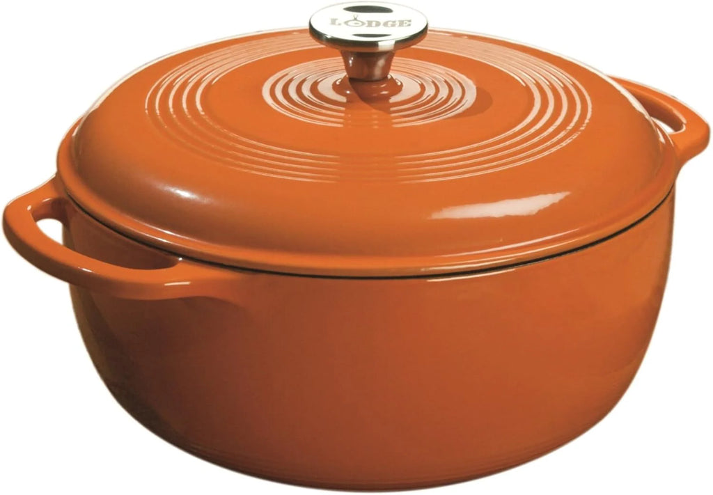 Lodge Essential Enamel Cast Iron Dutch Oven - Perfect for Bread Baking, Braising, Marinating & Slow Cooking - Features Moisture-Sealing Lid & Dual Handles - Kitchen Essentials - 6 Quarts - Island Spice Red