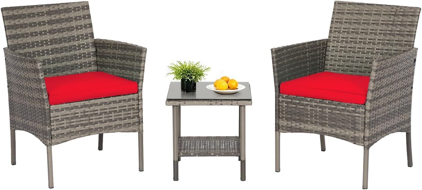 FDW | 4-Piece Patio Furniture Set | Black | Outdoor Wicker Furniture with Coffee Table | Modern Rattan Chairs Conversation Set | Outdoor Seating | Weather-Resistant | for Porch, Garden, Lawn