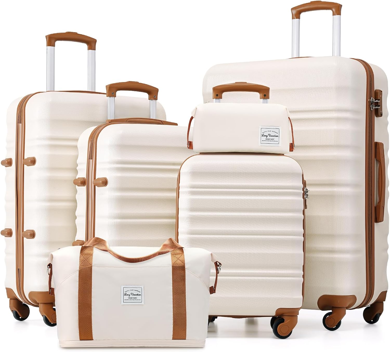LONG VACATION 6 Piece Luggage Set Carry on Suitcase with ABS+PC hardshell Spinner Wheels