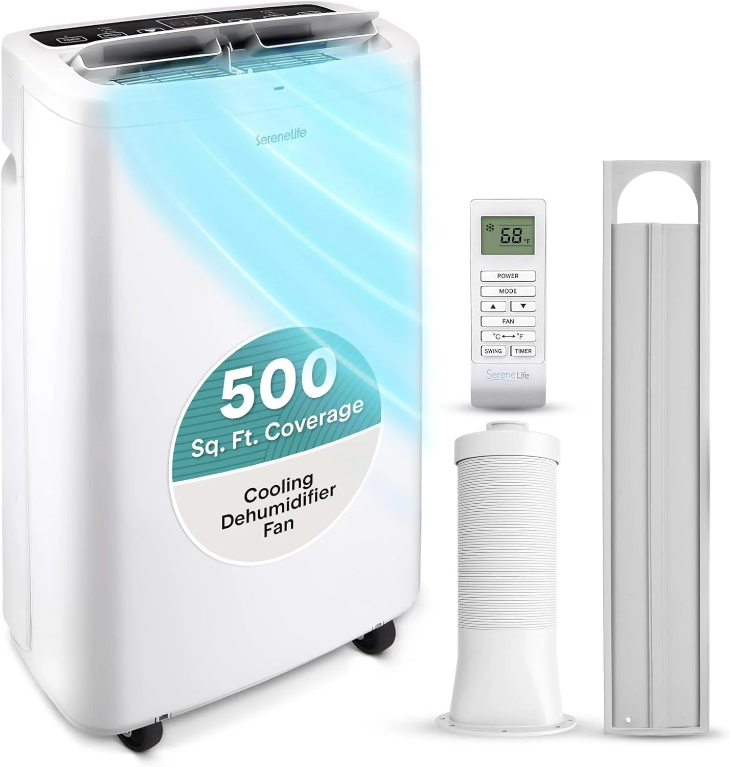 SereneLife Small Air Conditioner Portable 12,000 BTU with Built-in Dehumidifier - Portable AC Unit for Rooms up to 550 sq ft - Remote Control, Window Mount Exhaust Kit