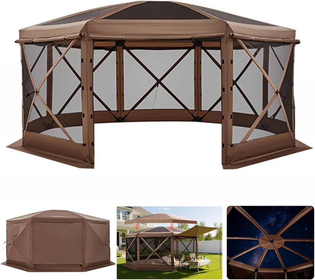 VEVOR 12 * 12ft 6 Sided Pop-up Canopy Shelter Tent with Mesh Windows, Portable Carry Bag