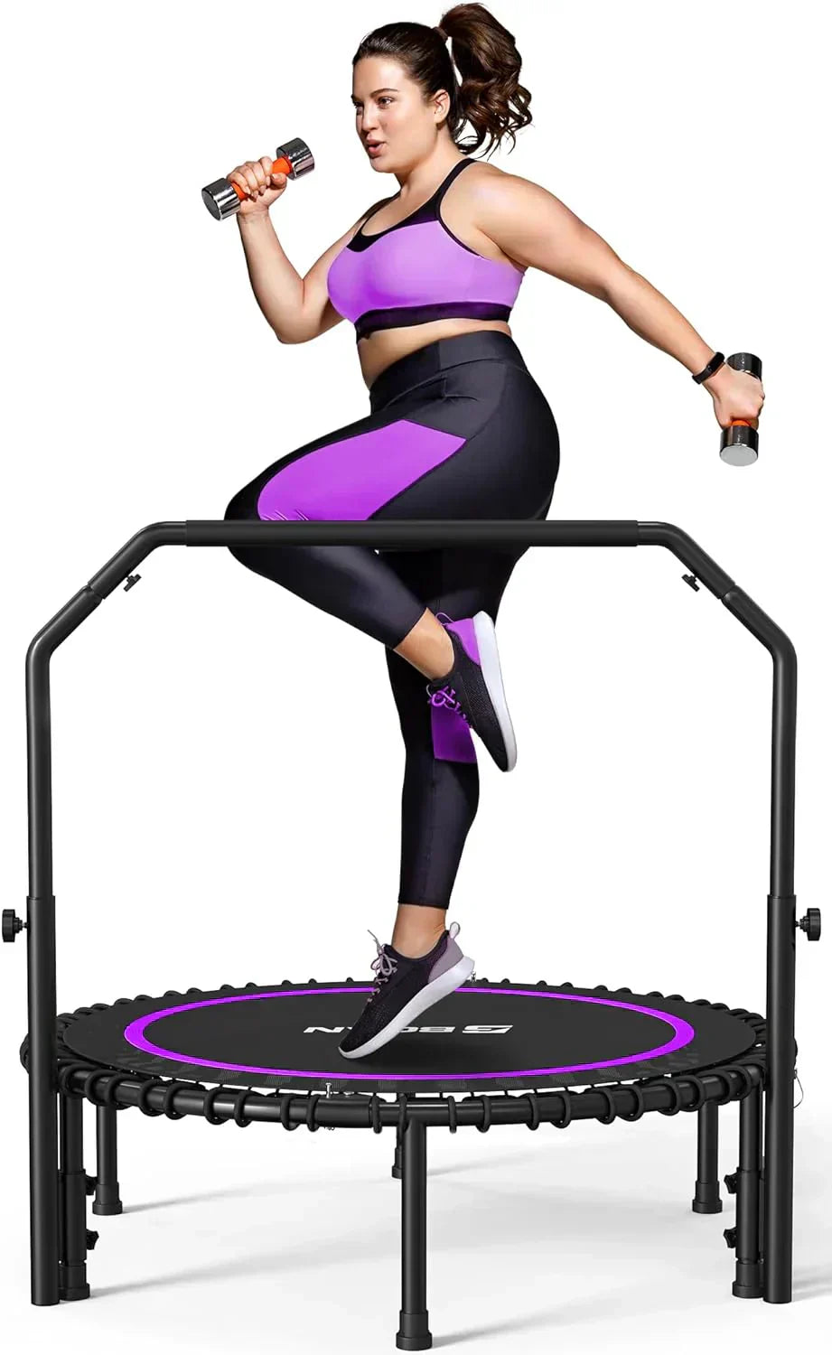 BCAN 450/550 LBS Foldable Mini Trampoline Fitness Trampoline Bungees Adjustable Foam Handle