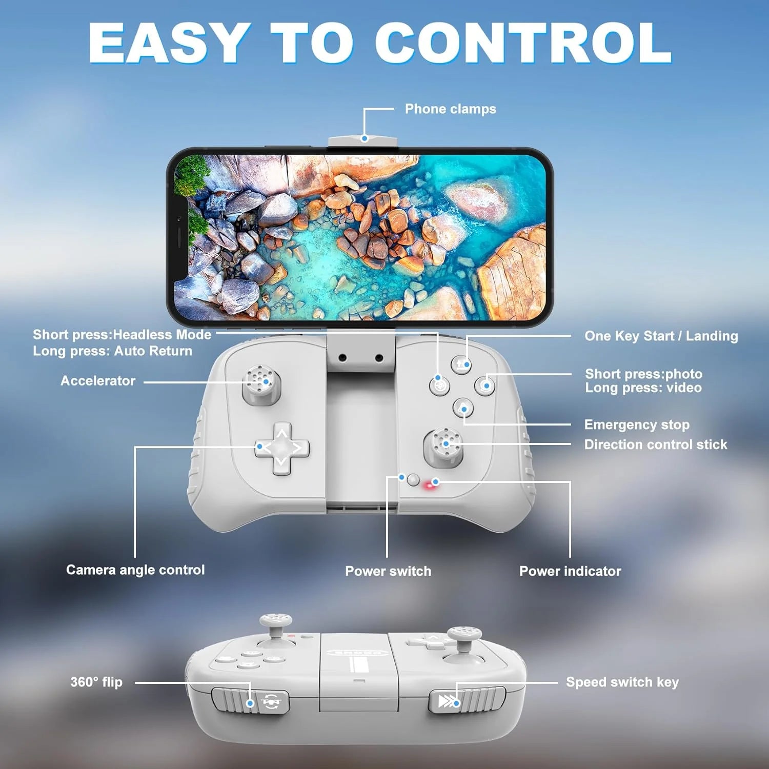 Drone with Camera for Adults, HD FPV Drones with Upgrade Altitude Hold, One-Key Take Off/Landing, Voice Control, Headless Mode, 2 Batteries, Toys Gifts for Teen Boys Girls, Beginner