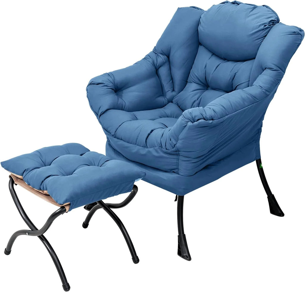 Welnow Lazy Chair with Ottoman, Modern Accent Chair with Armrests and a Side Pocket, Leisure Sofa Armchair, Reading Armchair with Footrest for Small Space, Dark Grey