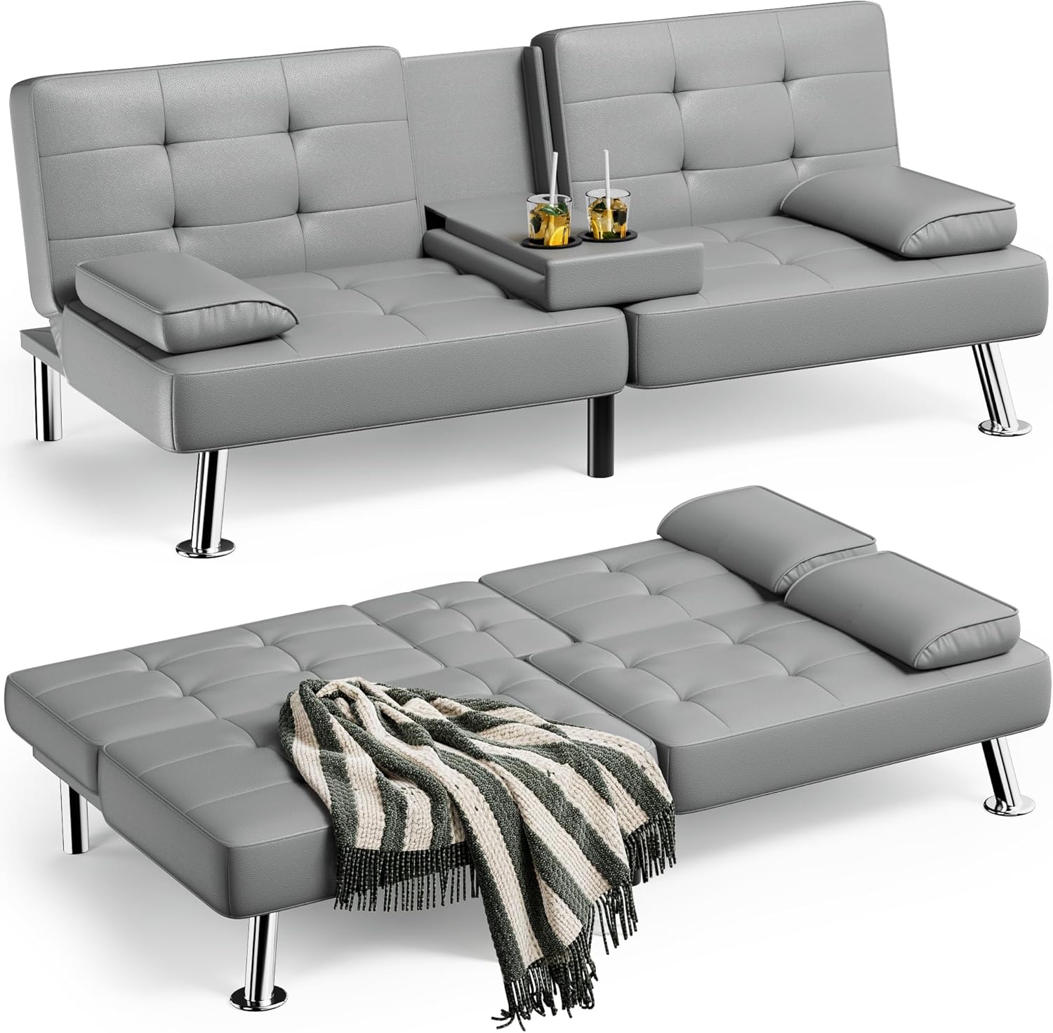 Homall Futon Sofa Bed Leather Futon Couch with Armrests Adjustable Recliner Sleeper Sofa Bed