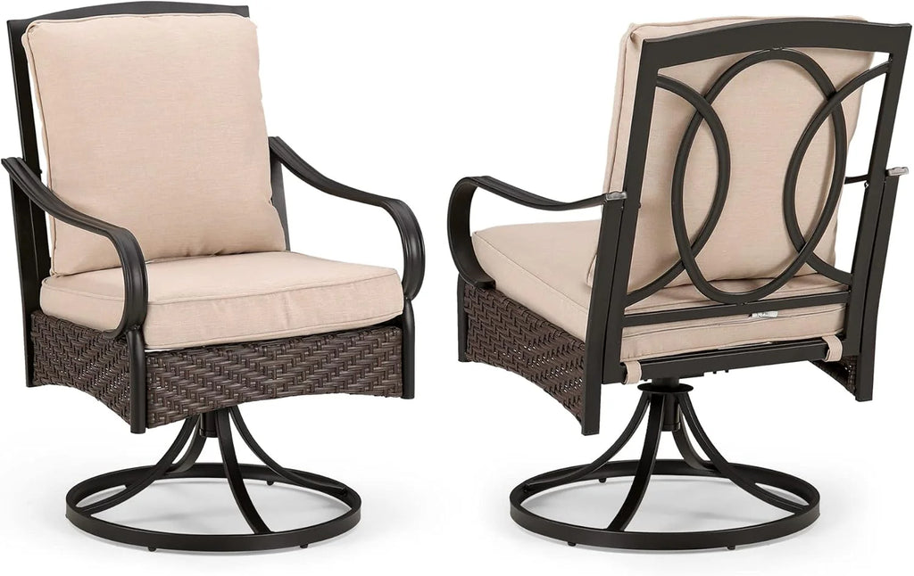 PHI VILLA 6-Piece Outdoor Dining Sets, All-Weather Patio Table and Chairs Set with Umbrella for 4, Heavy Duty Patio Round Table Set for Deck, 4 Extra Large Outdoor Swivel Chairs with Thick Cushions