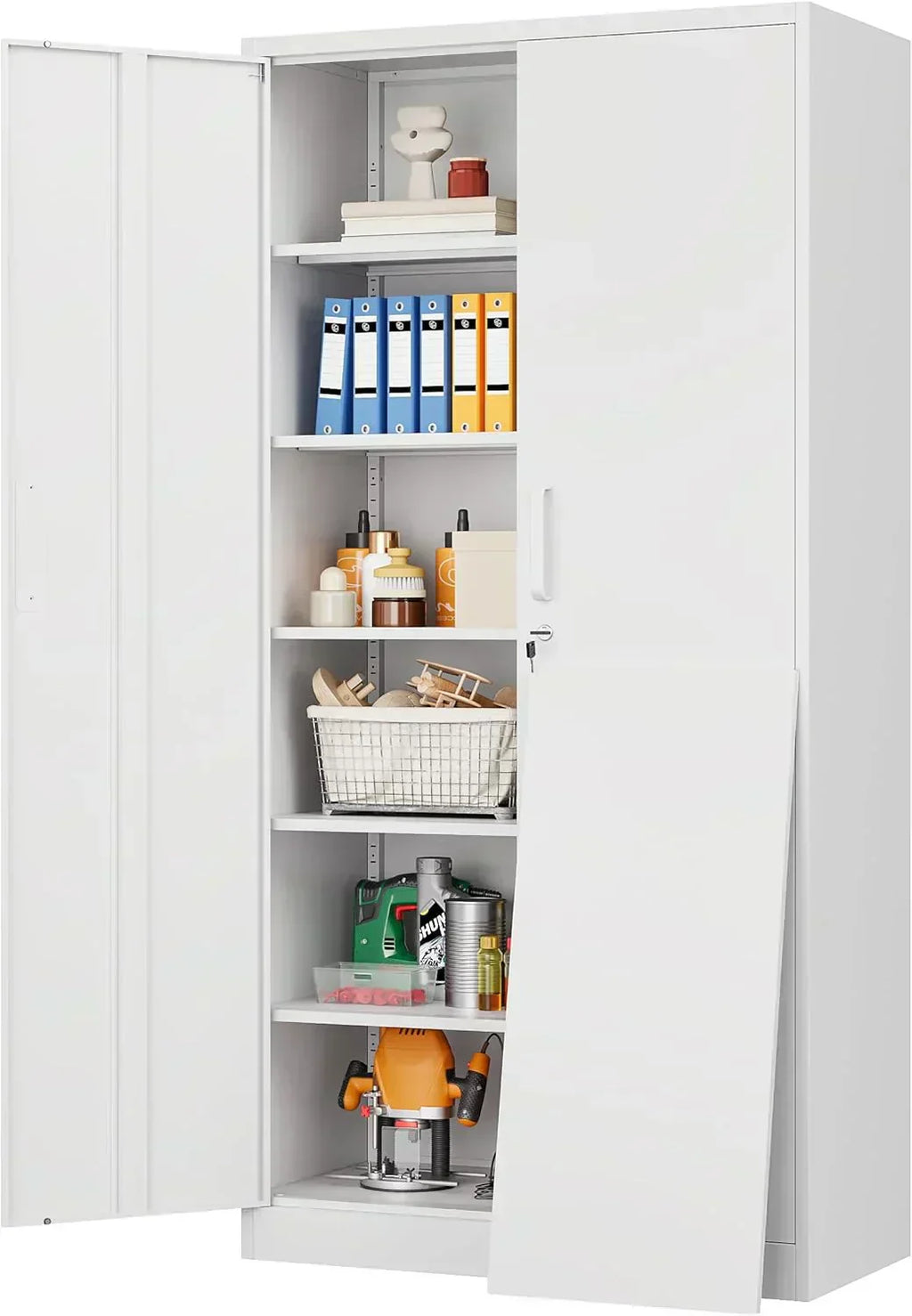 Metal Storage Cabinet with 2 Doors and 6 Shelves Black Metal Cabinet Garage Storage Cabinet