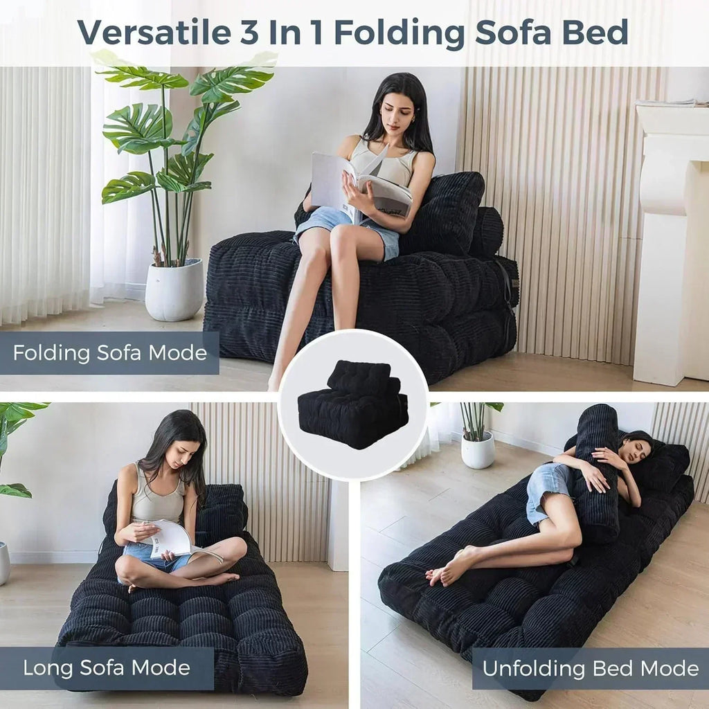MAXYOYO Folding Sofa Bed Convertible Sleeper Chair with Pillow Foldable Mattress with Back Support
