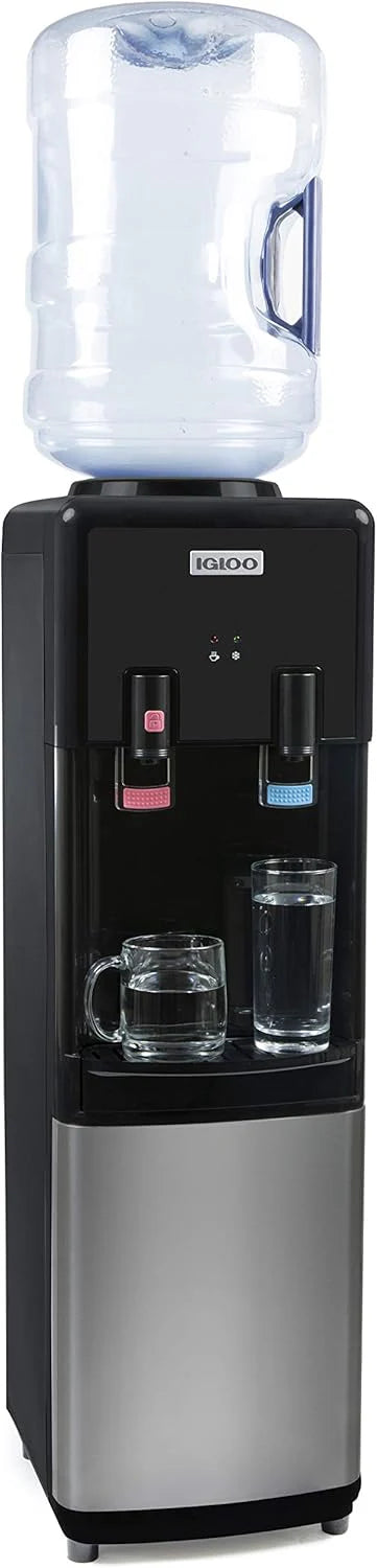 Igloo Top Loading Water Dispenser Hot and Cold Water Dispenser Black and Stainless Steel