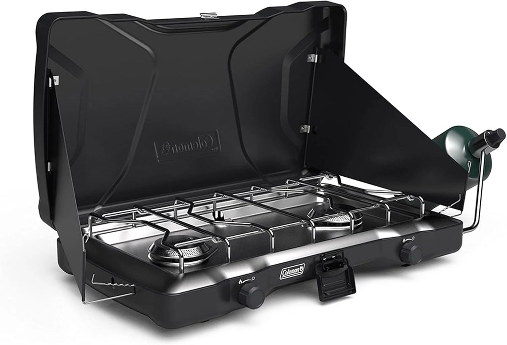 Coleman Triton 2-Burner Propane Stove Portable Camping Cooktop 2 Adjustable Burners Wind Guards