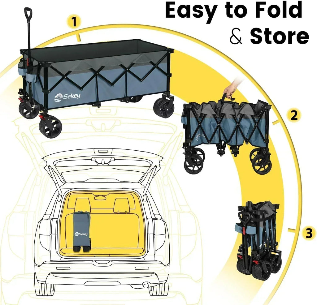 Sekey 48 Inch Long Foldable Extended Travel Cart 440 Lbs Folding Multi-Purpose Garden Cart
