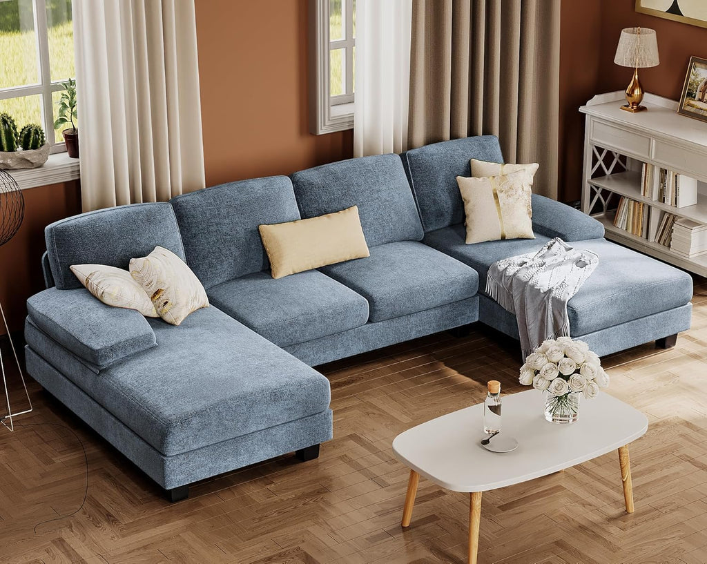 Furmax Sectional Couches for Living Room U-Shaped Sofa Couch Linen Fabric 4 Seat Sofa Set