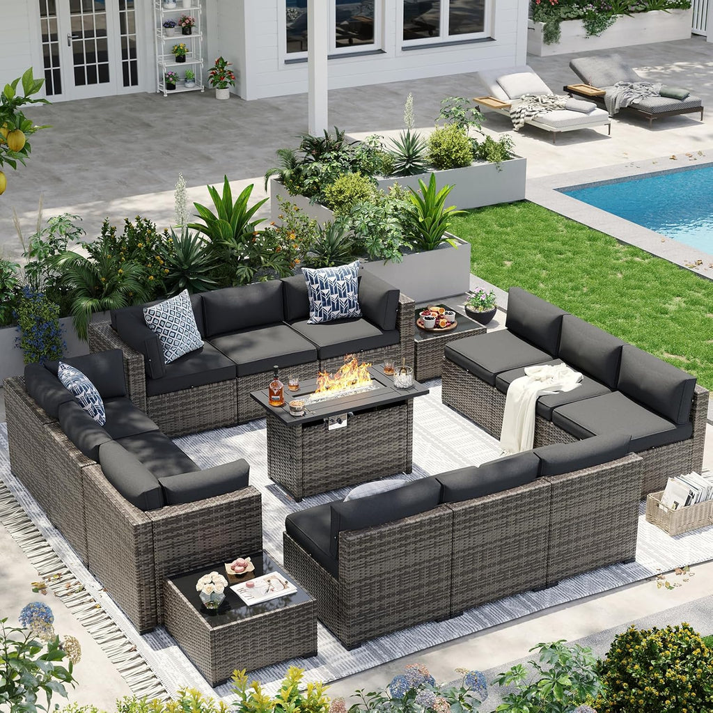 Aoxun Patio Furniture Sets, 7-Piece Outdoor Patio Furniture with Thick Cushions, Wicker Outdoor Conversation Set Sectional Sofa for Backyard, Poolside, Garden