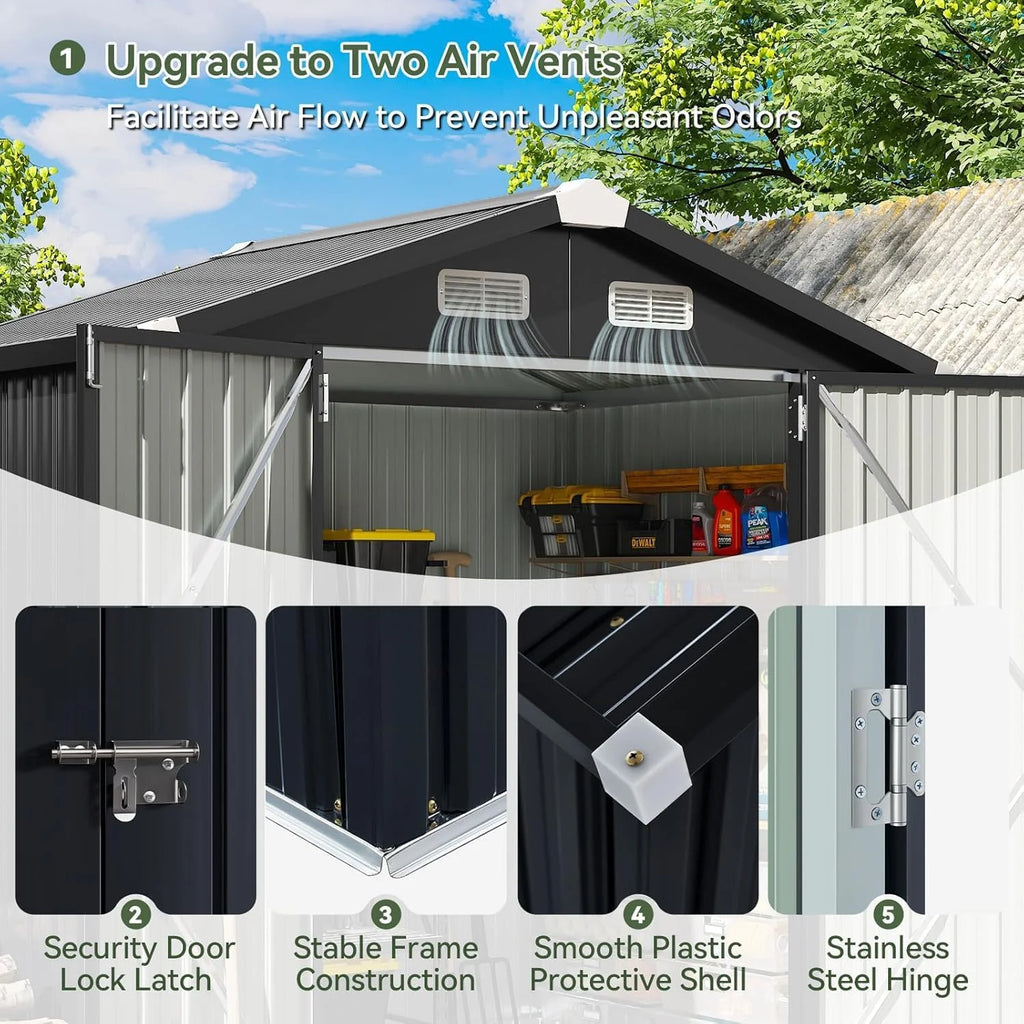 Aoxun 6.2x4 FT Shed Outdoor Storage Shed Metal Garden Shed Slooping Roof Tool Shed Bike Shed