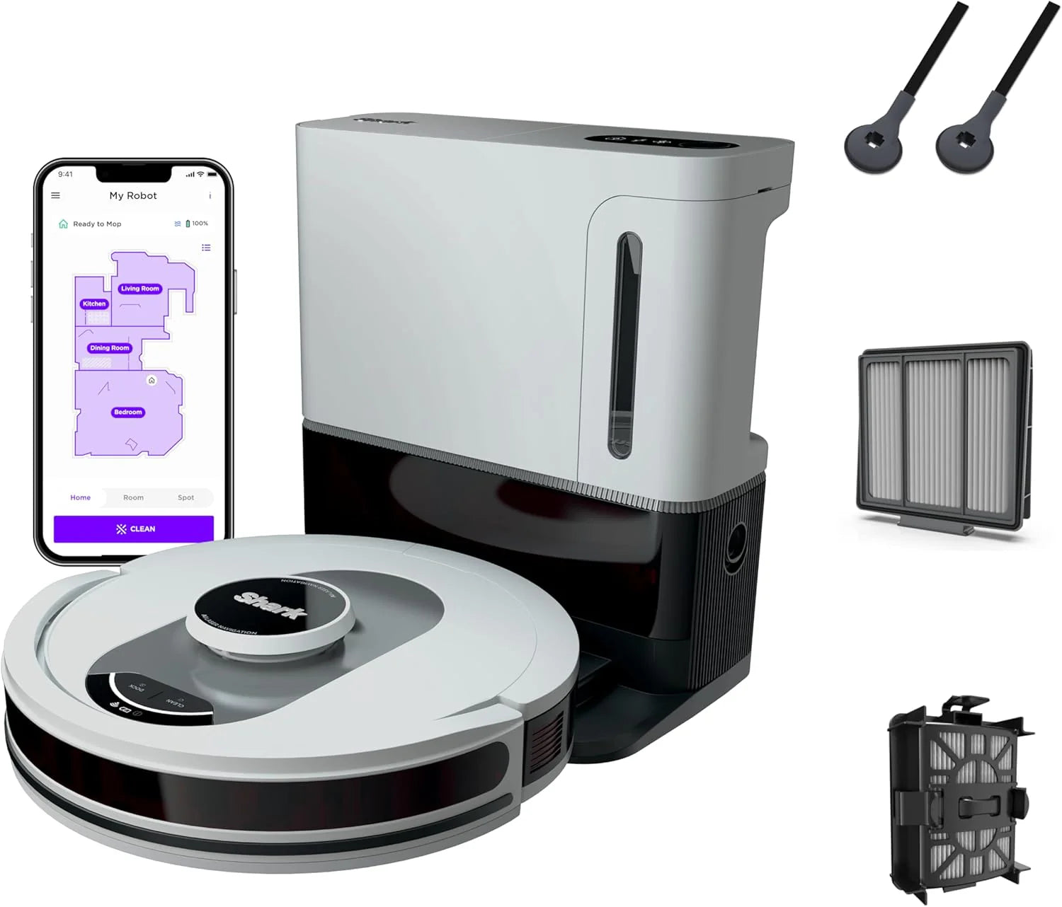 Voice Control Robot Vacuum with Matrix Clean Navigation, Home Mapping, 60-Day Capacity, XL Self-Empty Base for Homes with Pets, Carpet & Hard Floors, Cool Grey