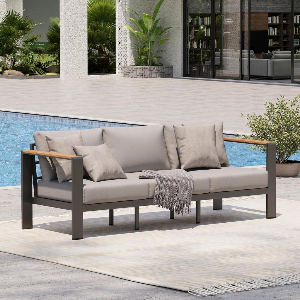 Aluminum Outdoor Patio Furniture Set with Coffee Table, 5 Piece Patio Conversation Sets, Outdoor Sectional Furniture for Porch, Balcony, Yard, Gray