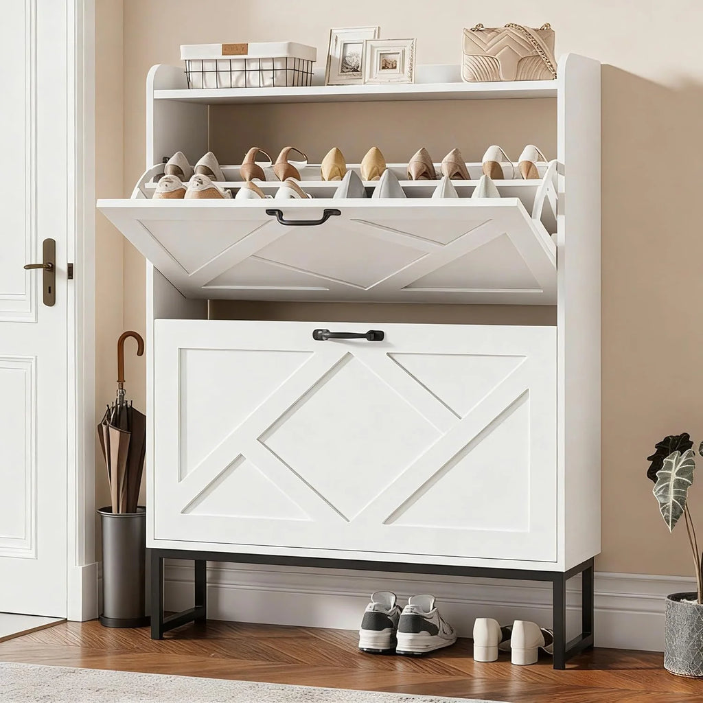 Nicetree Shoe Cabinet Freestanding Shoe Cabinet with 2 Reversible Drawers