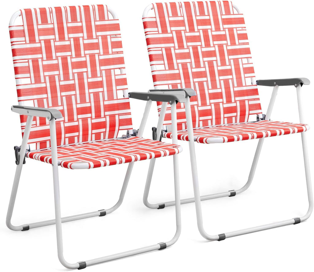 VINGLI Patio Lawn Webbed Folding Chairs Set of 2 Outdoor Beach Portable Lawn Chair