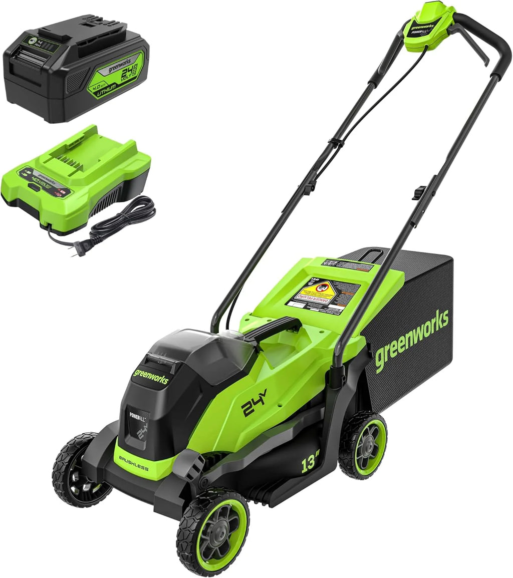 Greenworks 24V 13 Brushless Cordless Lawn Mower with 4.0Ah Battery & Charger